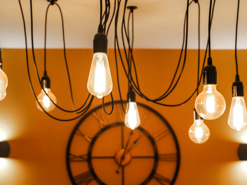 Arrangement of lights handing from the ceiling