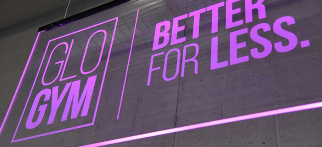 Glogym signage in purple