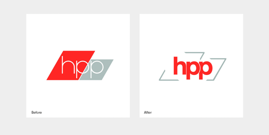 Before and after comparison of the HPP logo