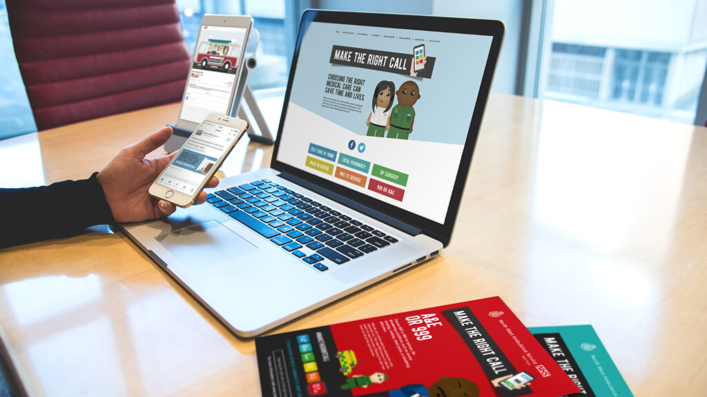 NWAS make the right call campaign seen on a laptop