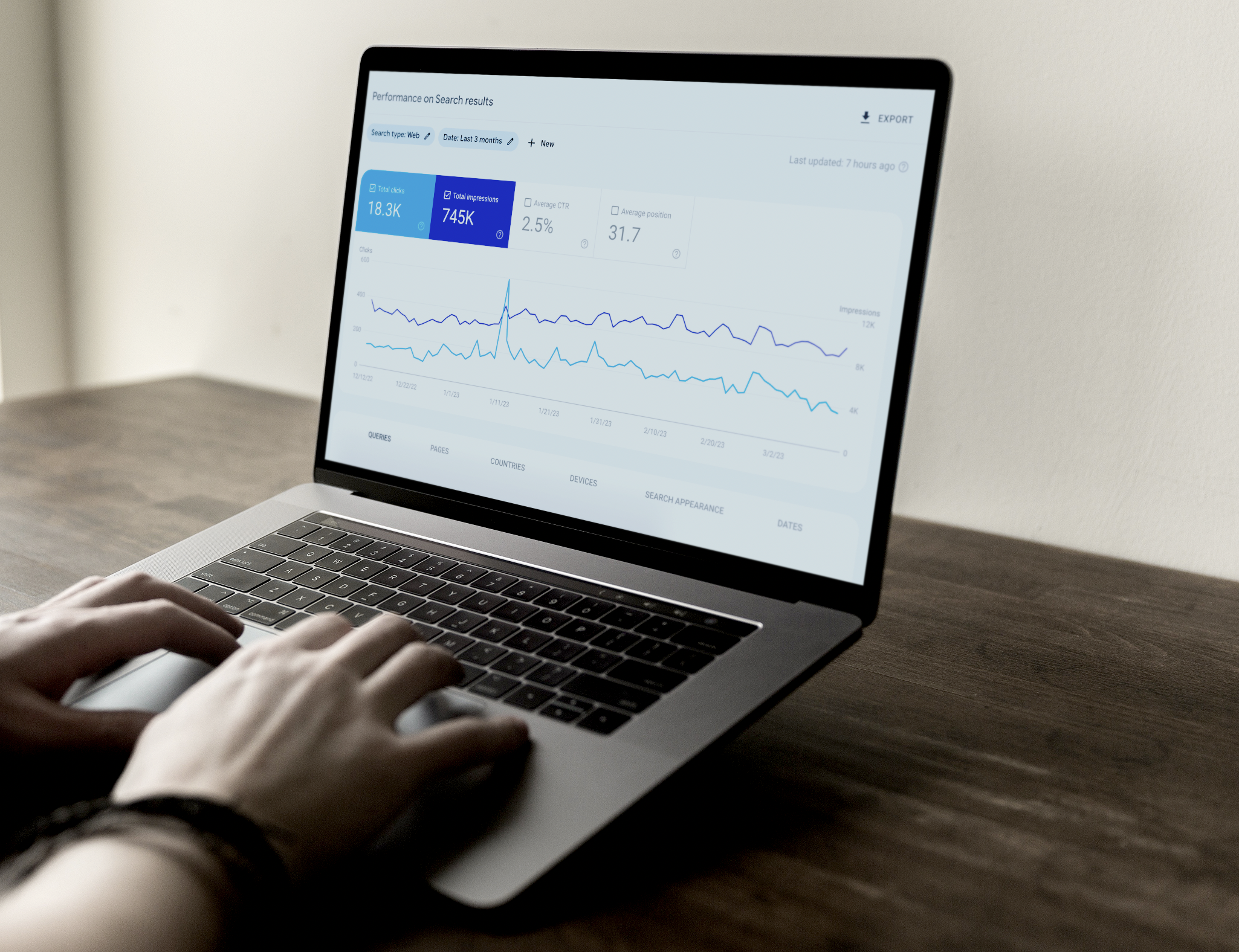 Search console seen on a laptop screen